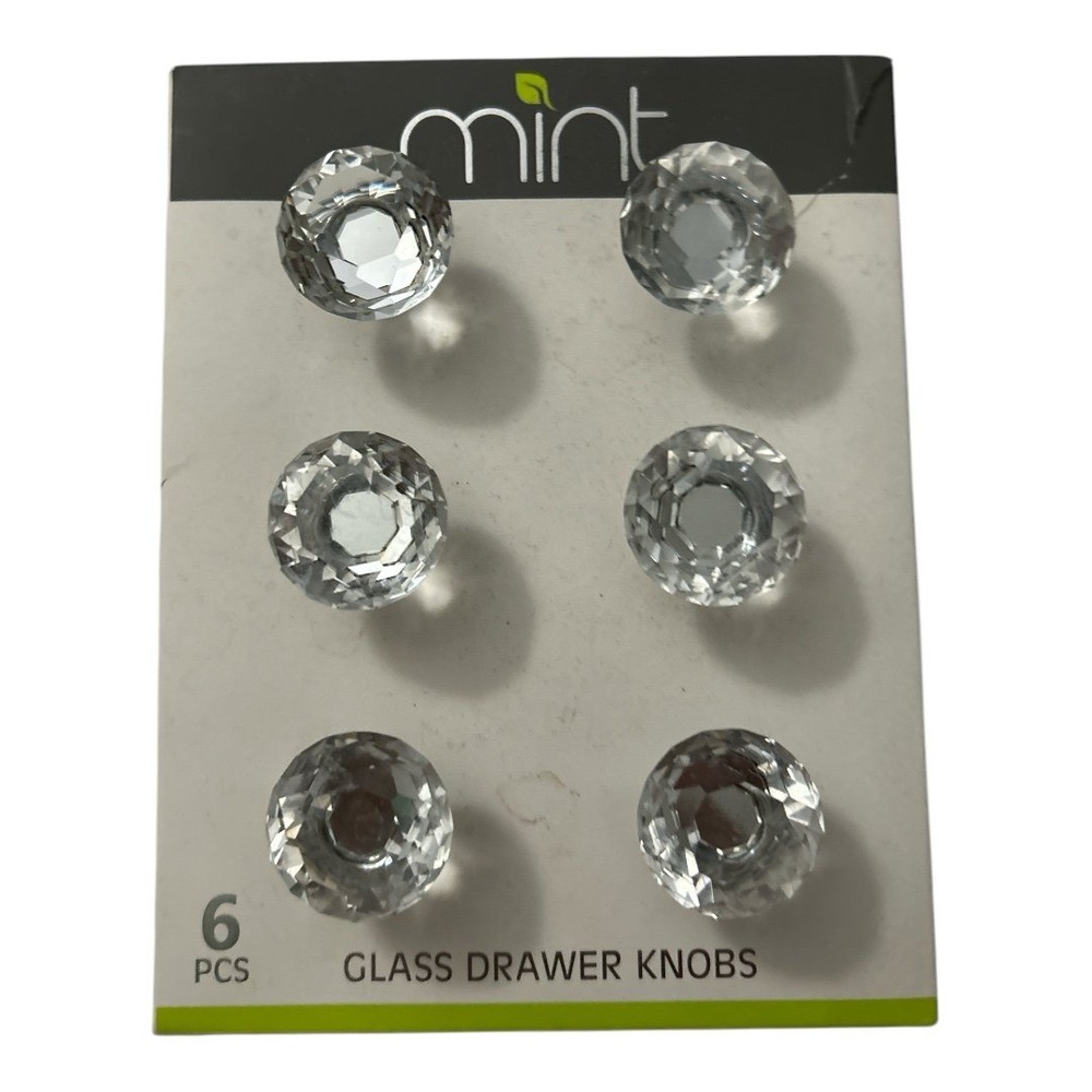 Mint  Crystal Glass Knobs Drawer Pulls 6-Pc Clear Kitchen Cabinets